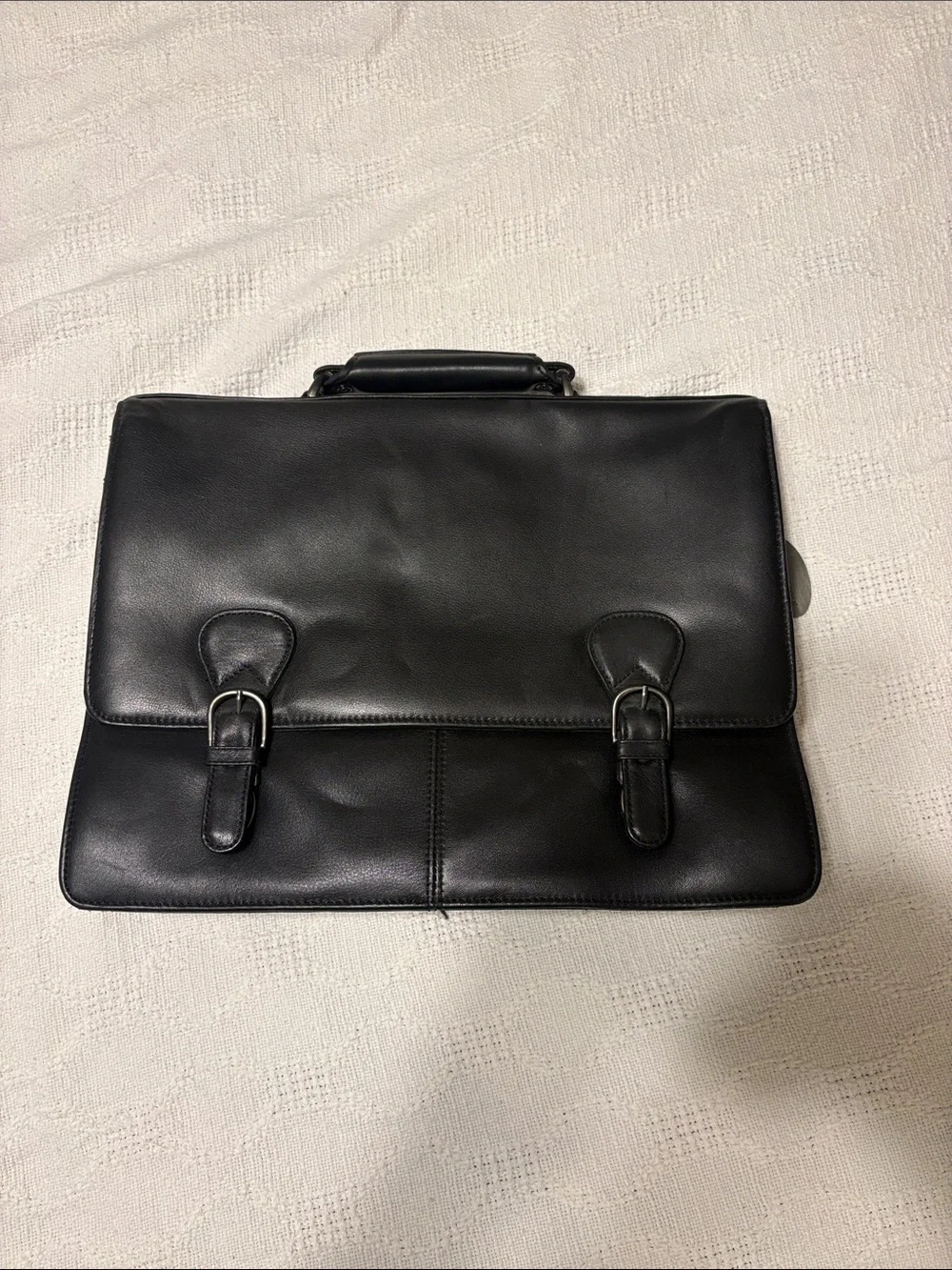 Kenneth Cole Black Leather Buckle Briefcase